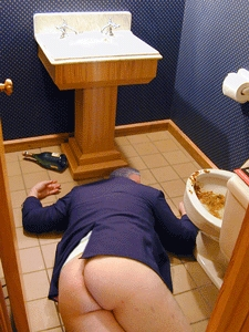 A passed-out Kissinger is sprawled across a mansion bathroom floor after vomiting. He would later awaken to stir more trouble.
